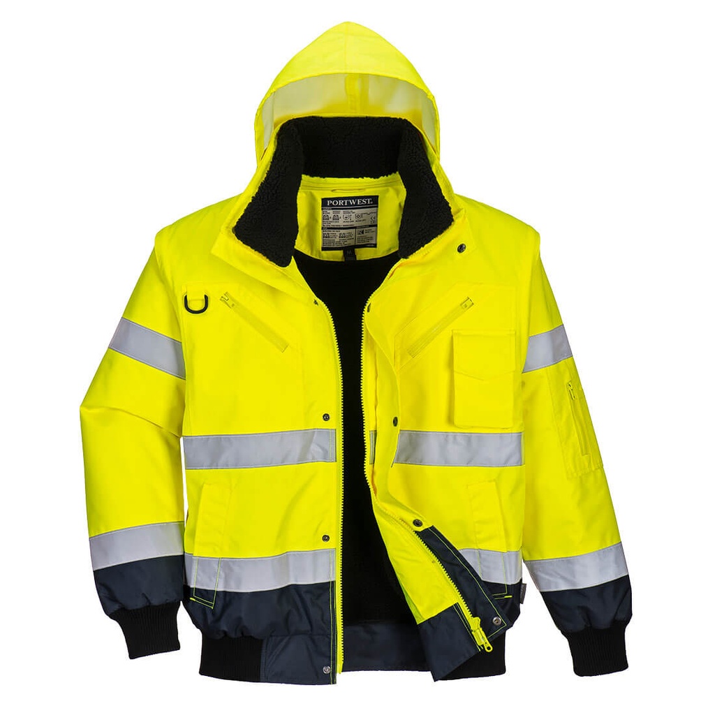 C465- Blouson bomber 3-en-1 Haute Visibilité (Jaune/ Noir, XS)