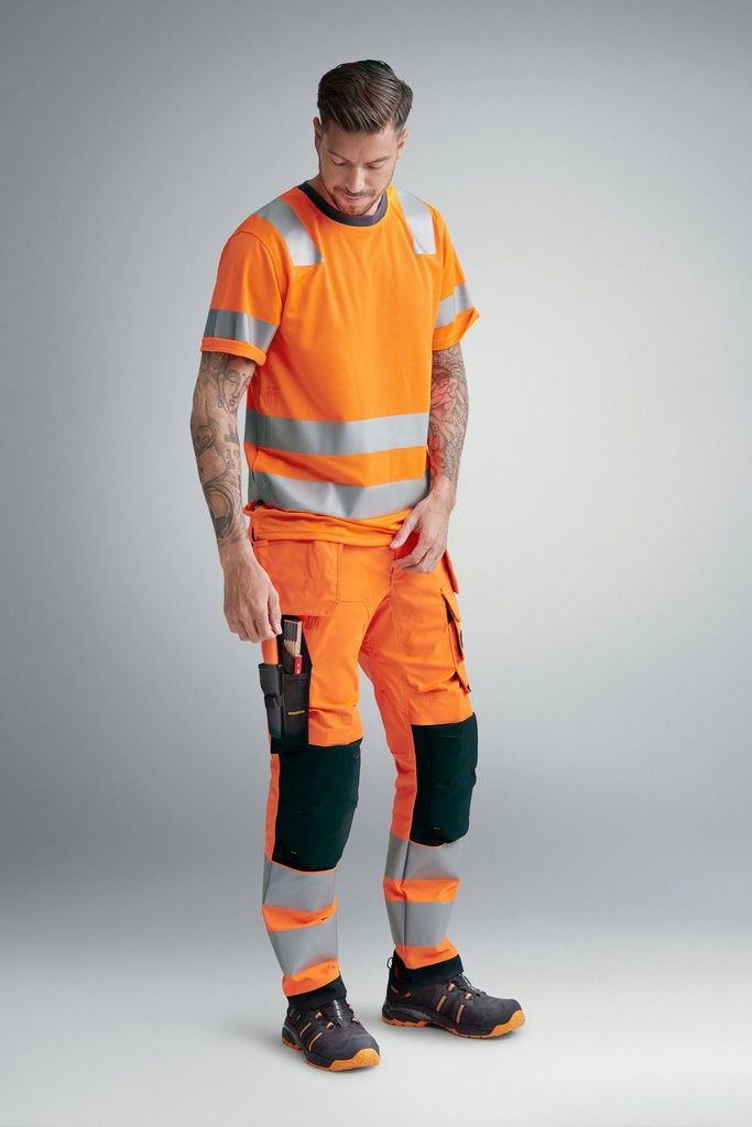 Snickers 6243 – AllroundWork, Pantalon en tissu extensible avec poches holster, haute visibilité, Classe 2