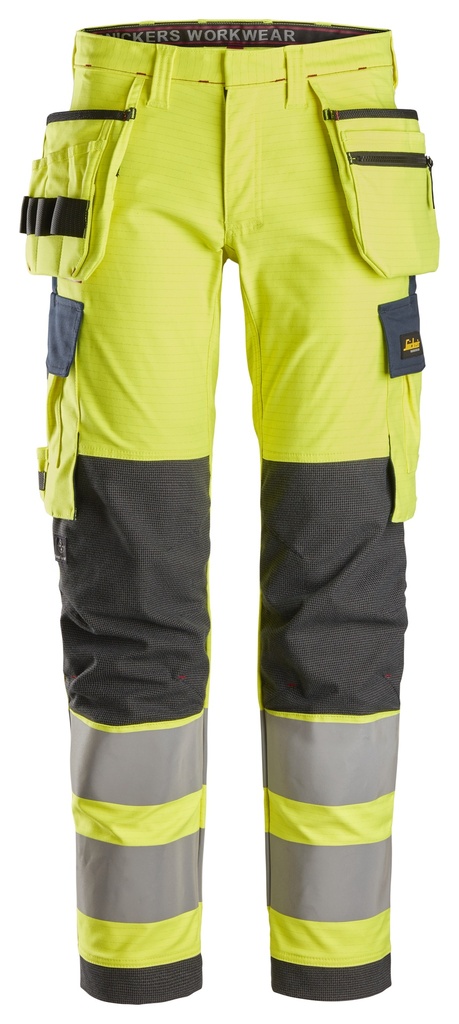 Snickers 6268 – ProtecWork, Pantalon de travail extensible avec poches holster haute visibilité, Classe 2