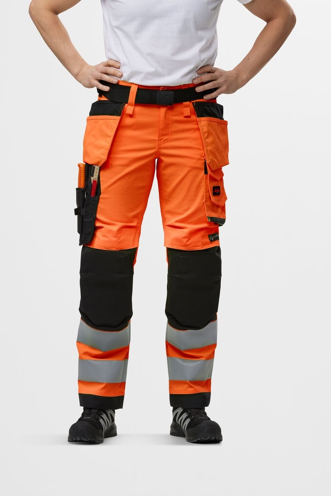 Snickers 6743 – Pantalon en tissu extensible pour femme avec poches holster haute visibilité, Classe 2