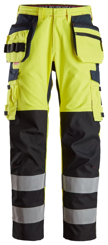 Snickers 6264 – Protec Work, Pantalon de travail renforcé au niveau de tibia avec poches holster haute visibilité, Classe 2