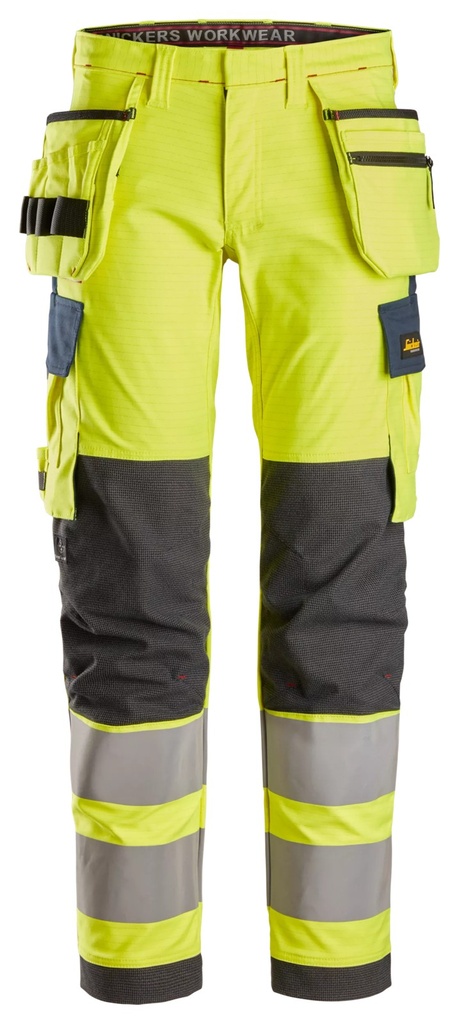 Snickers 6268 – ProtecWork, Pantalon de travail extensible avec poches holster haute visibilité, Classe 2
