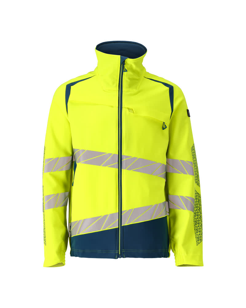 [19009-511-1744-S] Mascot 19009 Veste de travail stretch déperlant (1744- Hi-vis Jaune/Bleu pétrole foncé, S)