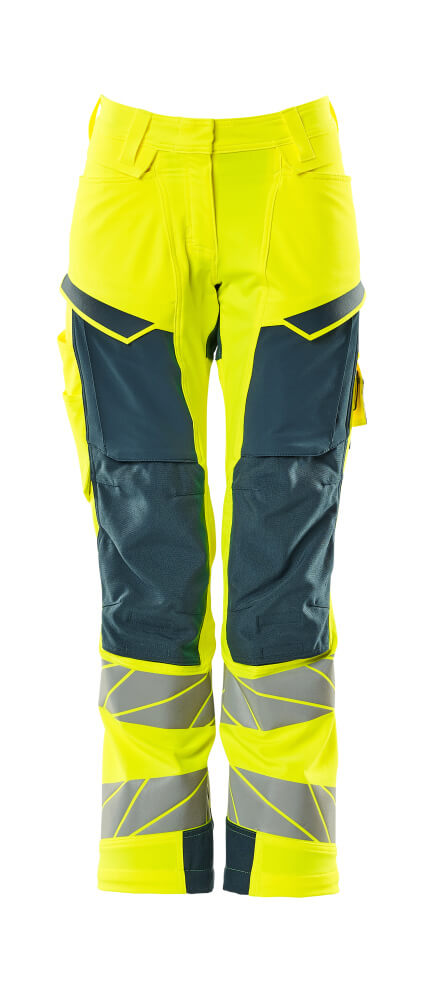 [19078-511-1744-82C34] Mascot 19078 Pantalon de travail avec poches genoux stretch avec poches flottantes (1744- Hi-vis Jaune/Bleu pétrole foncé, 82C34)