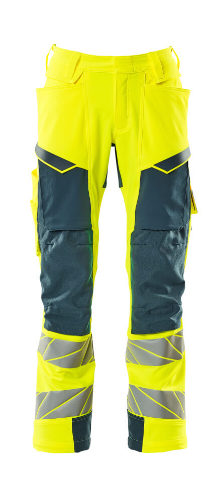 [19079-511-1744-76C58] Mascot 19079 Pantalon de travail avec poches genoux stretch avec poches flottantes (1744- Hi-vis Jaune/Bleu pétrole foncé, 76C58)