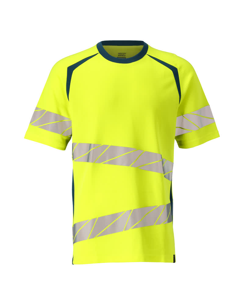 [19082-771-1744-S] Mascot 19082 T-shirt stretch haute visibilité (1744- Hi-vis Jaune/Bleu pétrole foncé, S)