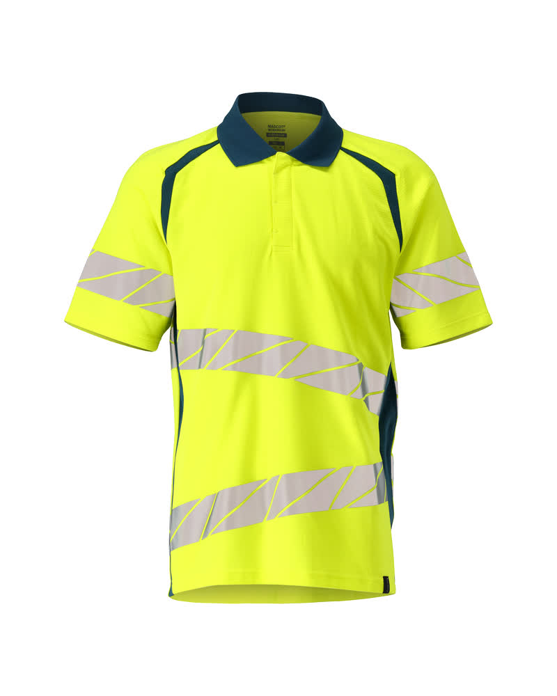 [19083-771-1744-S] Mascot 19083 Polo stretch haute visibilité (1744- Hi-vis Jaune/Bleu pétrole foncé, S)