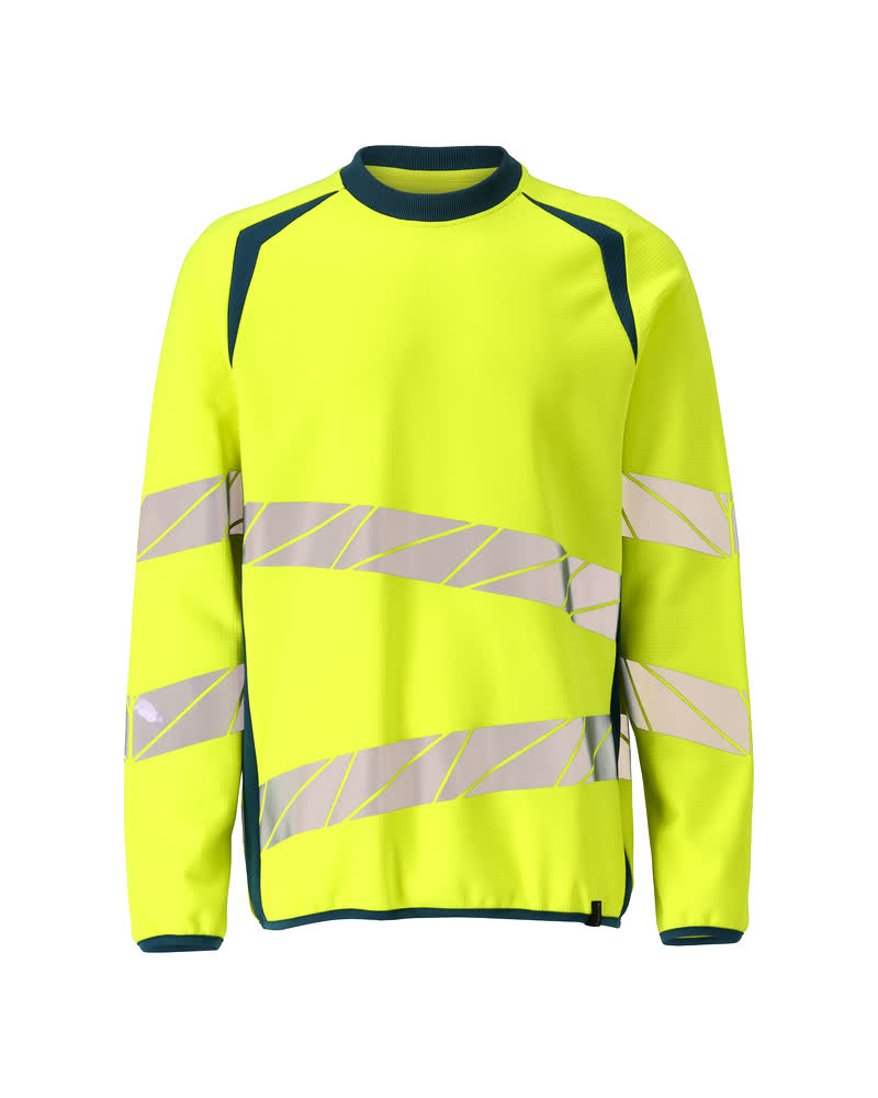 [19084-781-1744-XS] Mascot 19084 Sweatshirt stretch haute visibilité (1744- Hi-vis Jaune/Bleu pétrole foncé, XS)