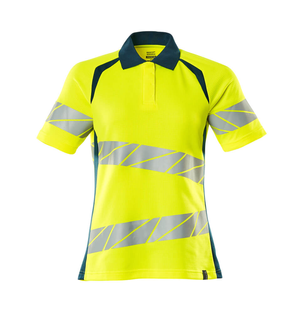[19093-771-1744-XS] Mascot 19093 Polo stretch haute visibilité (1744- Hi-vis Jaune/Bleu pétrole foncé, XS)