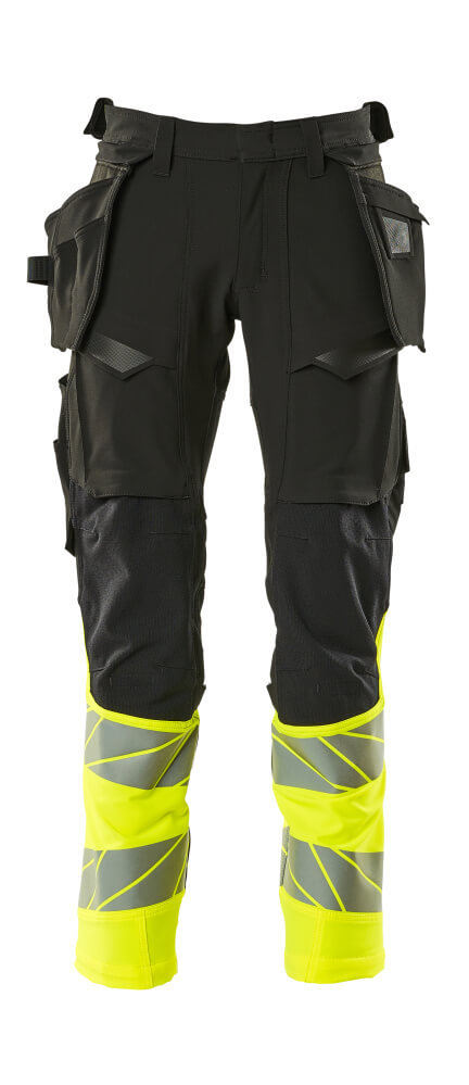 [19131-711-0917-76C58] Mascot 19131 Pantalon de travail avec poches flottantes stretch avec poches genoux (0917- Noir/Hi-vis jaune, 76C58)