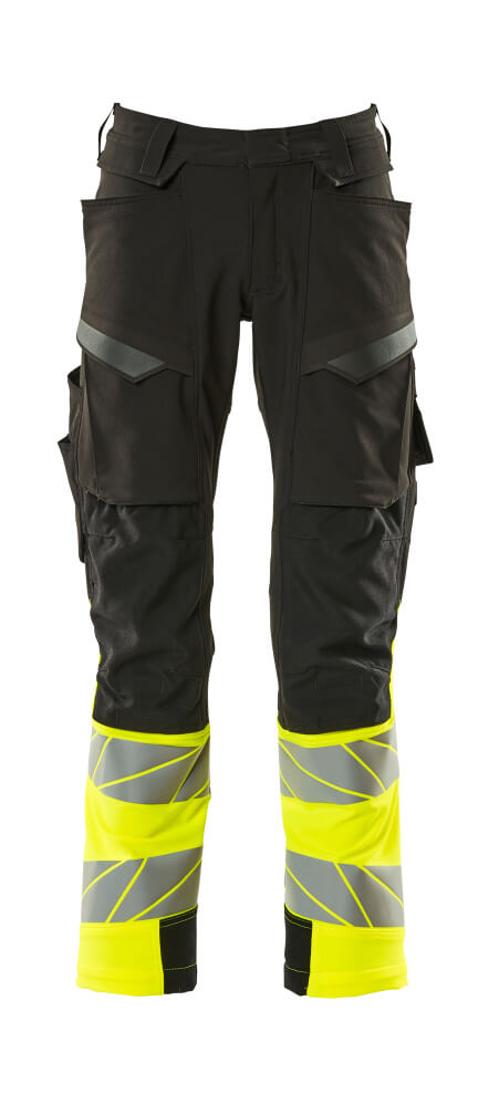 [19179-511-0917-76C58] Mascot 19179 Pantalon de travail avec poches genoux stretch avec poches flottantes (0917- Noir/Hi-vis jaune, 76C58)