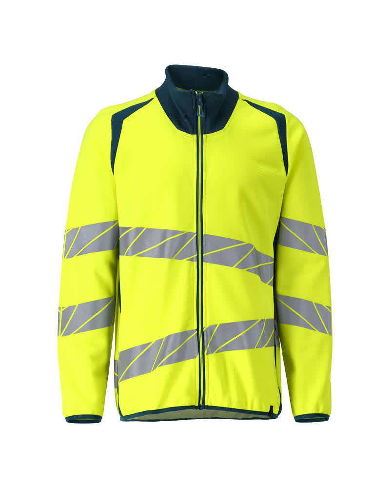 [19184-781-1744-XS] Mascot 19184 Sweatshirt zippé stretch haute visibilité (1744- Hi-vis Jaune/Bleu pétrole foncé, XS)