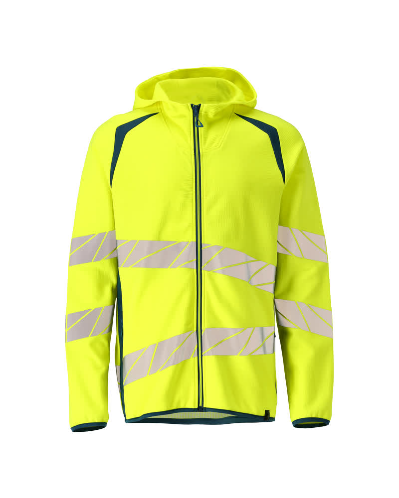 [19284-781-1744-XS] Mascot 19284 Sweat à capuche zippé stretch haute visibilité (1744- Hi-vis Jaune/Bleu pétrole foncé, XS)