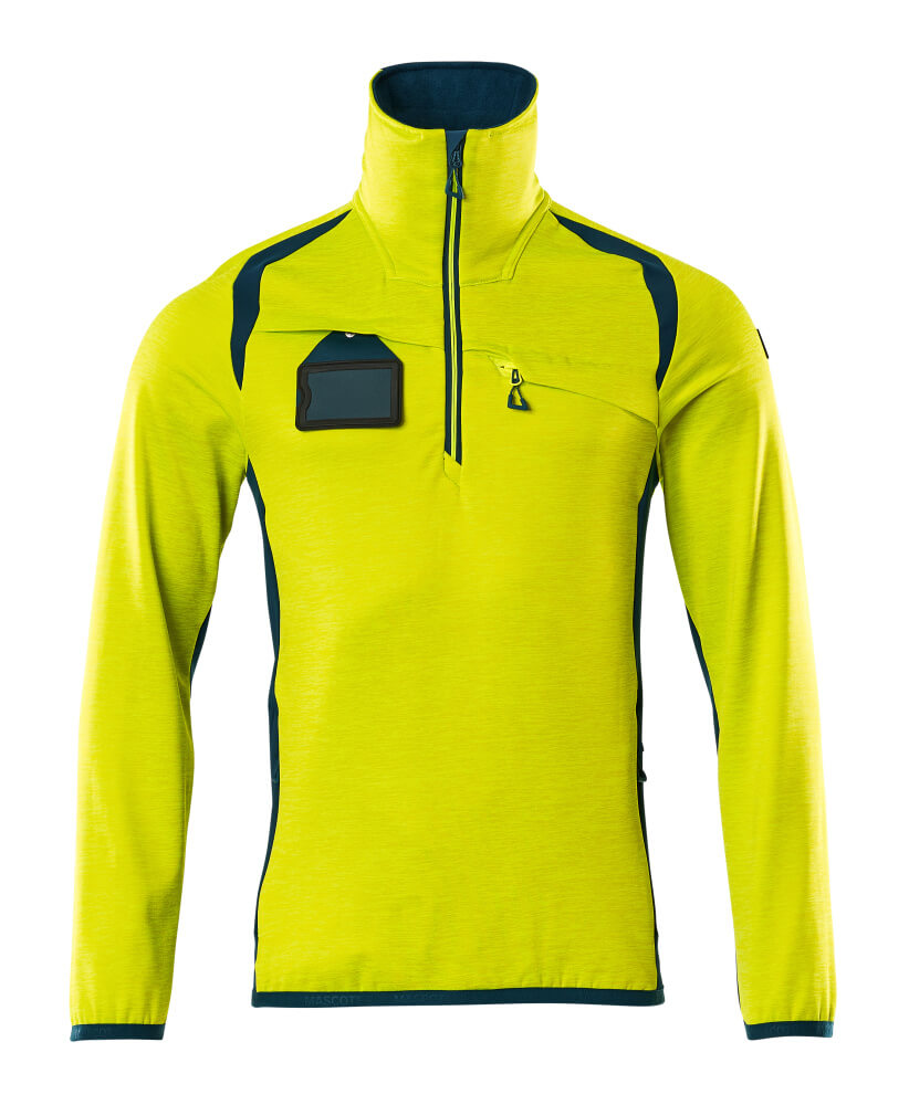 [19303-316-1744-S] Mascot 19303 Polaire demi-zip (1744- Hi-vis Jaune/Bleu pétrole foncé, S)