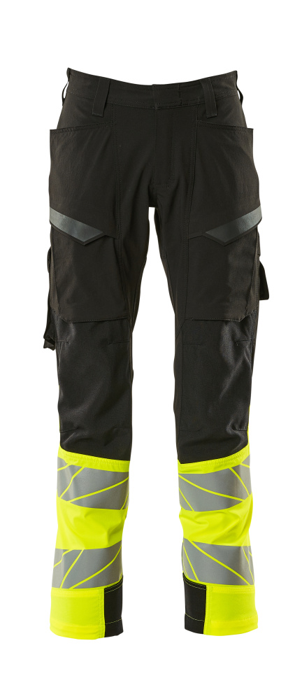 [19379-510-0917-76C58] Mascot 19379 Pantalon de travail avec poches cuisse stretch déperlant (0917- Noir/Hi-vis jaune, 76C58)