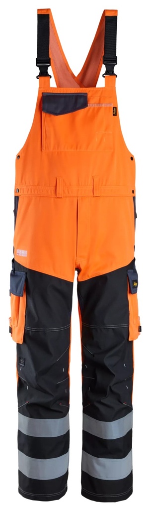 Snickers Workwear 6065 – Salopette à bretelles avec avant des jambes renforcé, haute visibilité orange, Classe 2