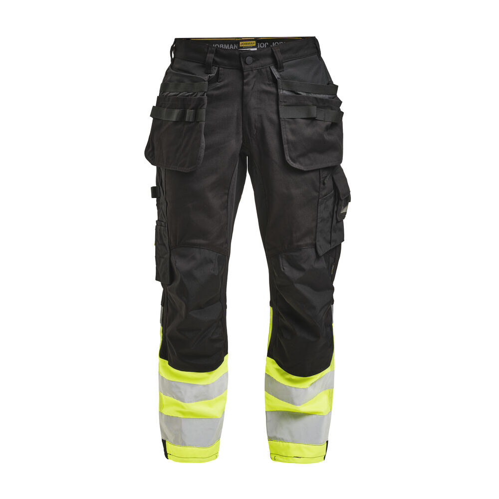[65213419-9921-C44] Jobman 2134 — Pantalon de travail stretch à poches holster haute visibilité (9921 - Noir/jaune, C44)