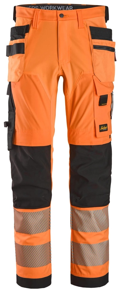 Snickers 6232 – Pantalon haute visibilité extensible 4 directions poches fourre-tout, Classe 2